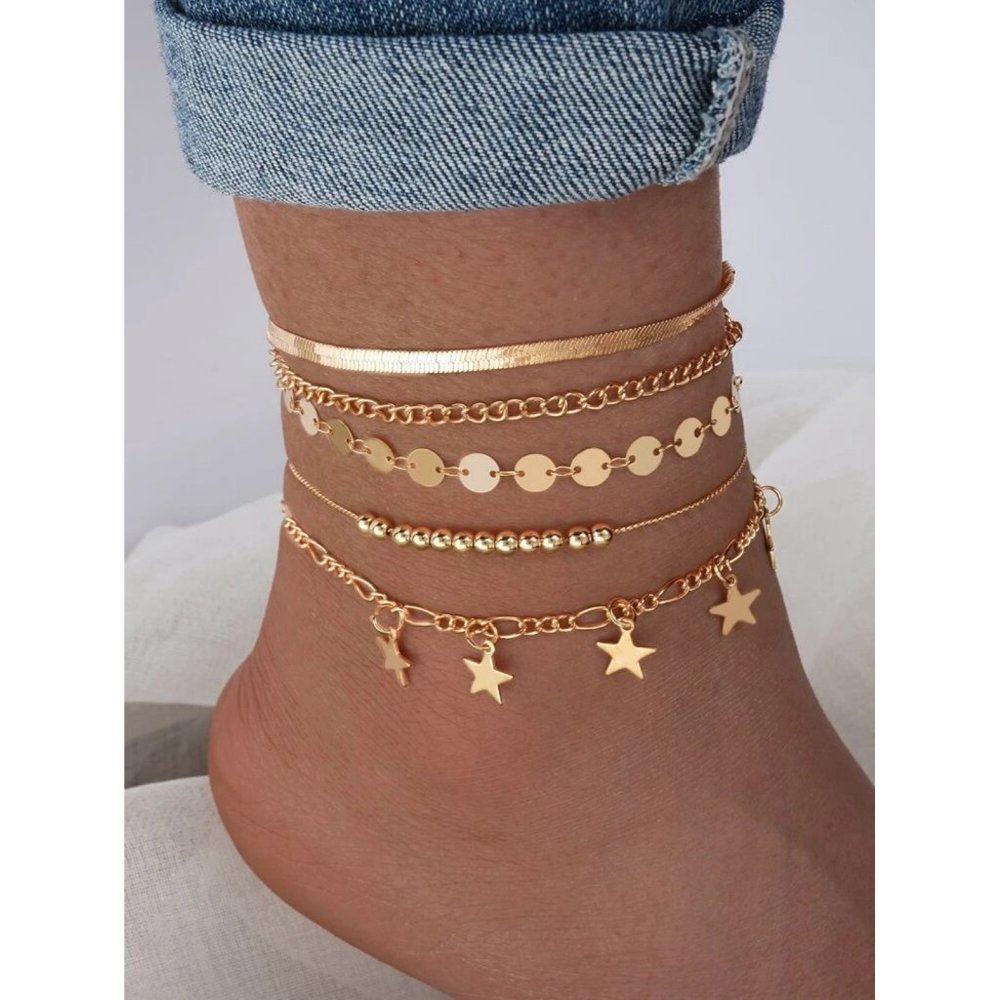Gold Star Charm Anklet 5 pieces